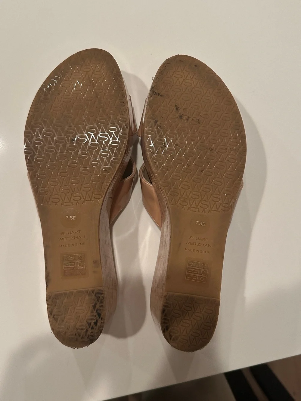 Stuart Weitzman Beige Patent Cork Platform Wedge Sandals - Picture 5 of 5